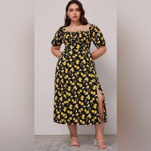 Cider Black Dress with Lemon Print